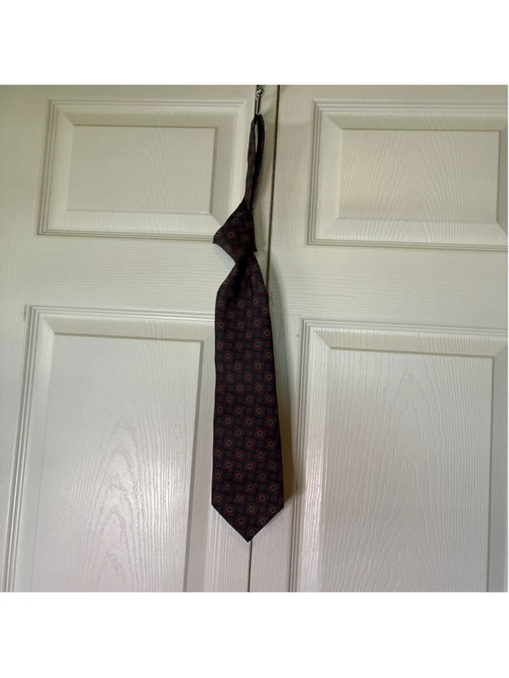 Men's Isaco Designs Tie One Size Blue Red Geometric Pattern Silk Necktie